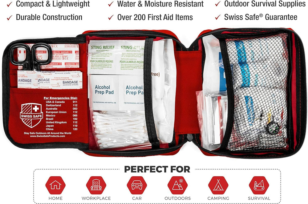 Swiss Safe close-up of bandages and sterile gauze demonstrating quality wound care supplies for cuts