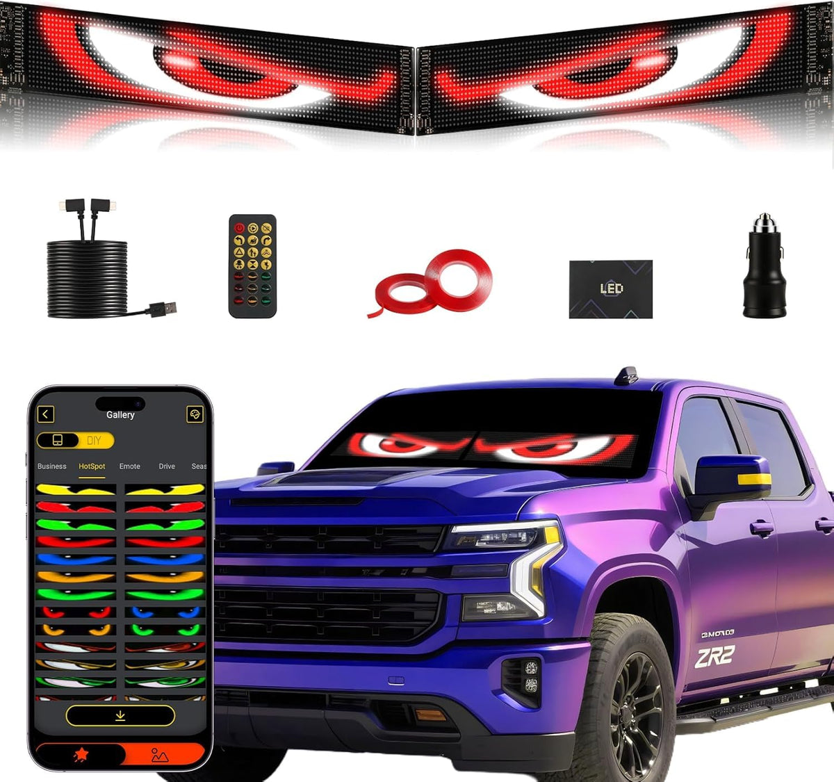 Swivelife front view of dual LED eyes showing dramatic curbside attraction