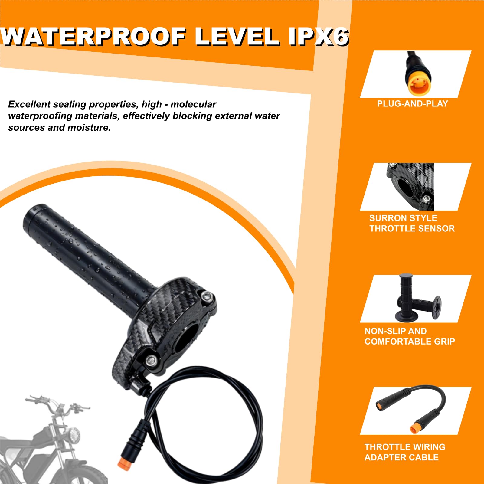 SWRXEarn throttle mounted on ebike handlebar demonstrating proper right-side fit