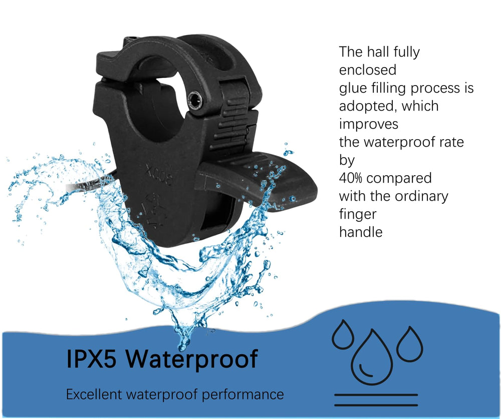 SWRXEarn thumb throttle being pressed by hand, ergonomic control benefit
