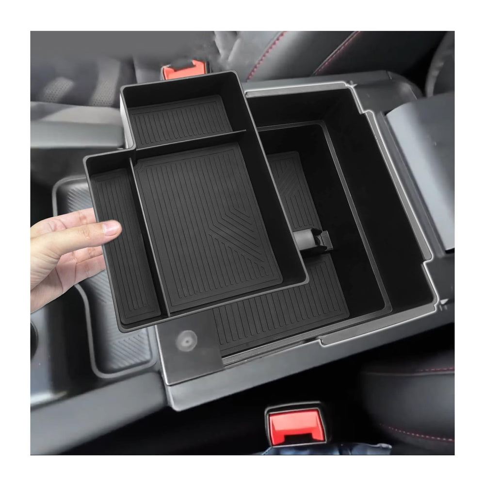 SXCY front view of console tray showing neat organization and easy access