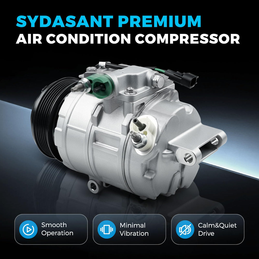 Sydasant compressor mounted in engine bay illustrating direct-fit installation