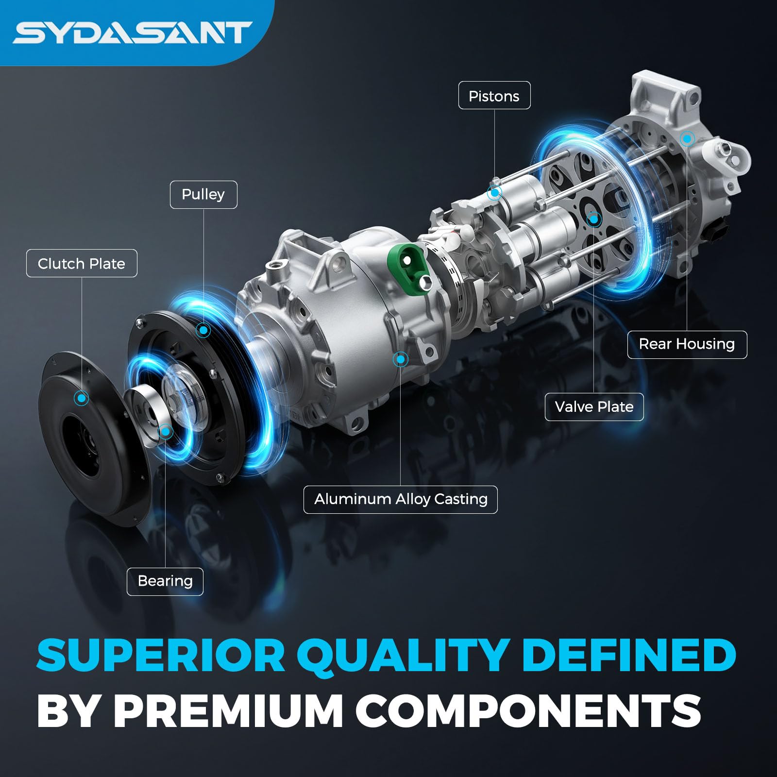 Sydasant oil fill plug showing PAG46 prefilled 180 ml for proper lubrication