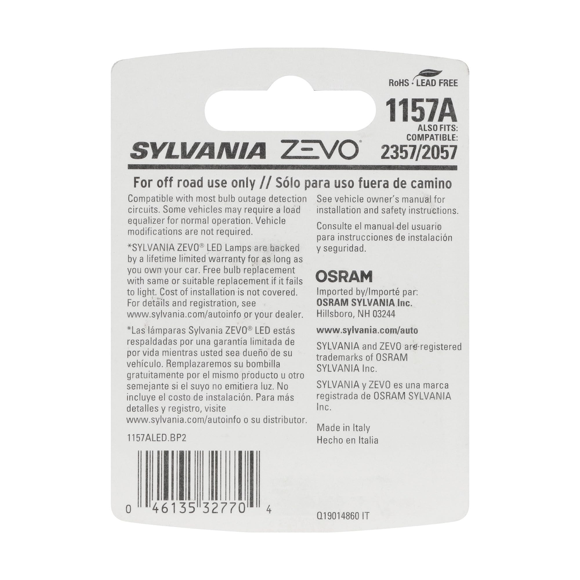 SYLVANIA 1157 ZEVO amber bulb side profile highlighting construction and fitment