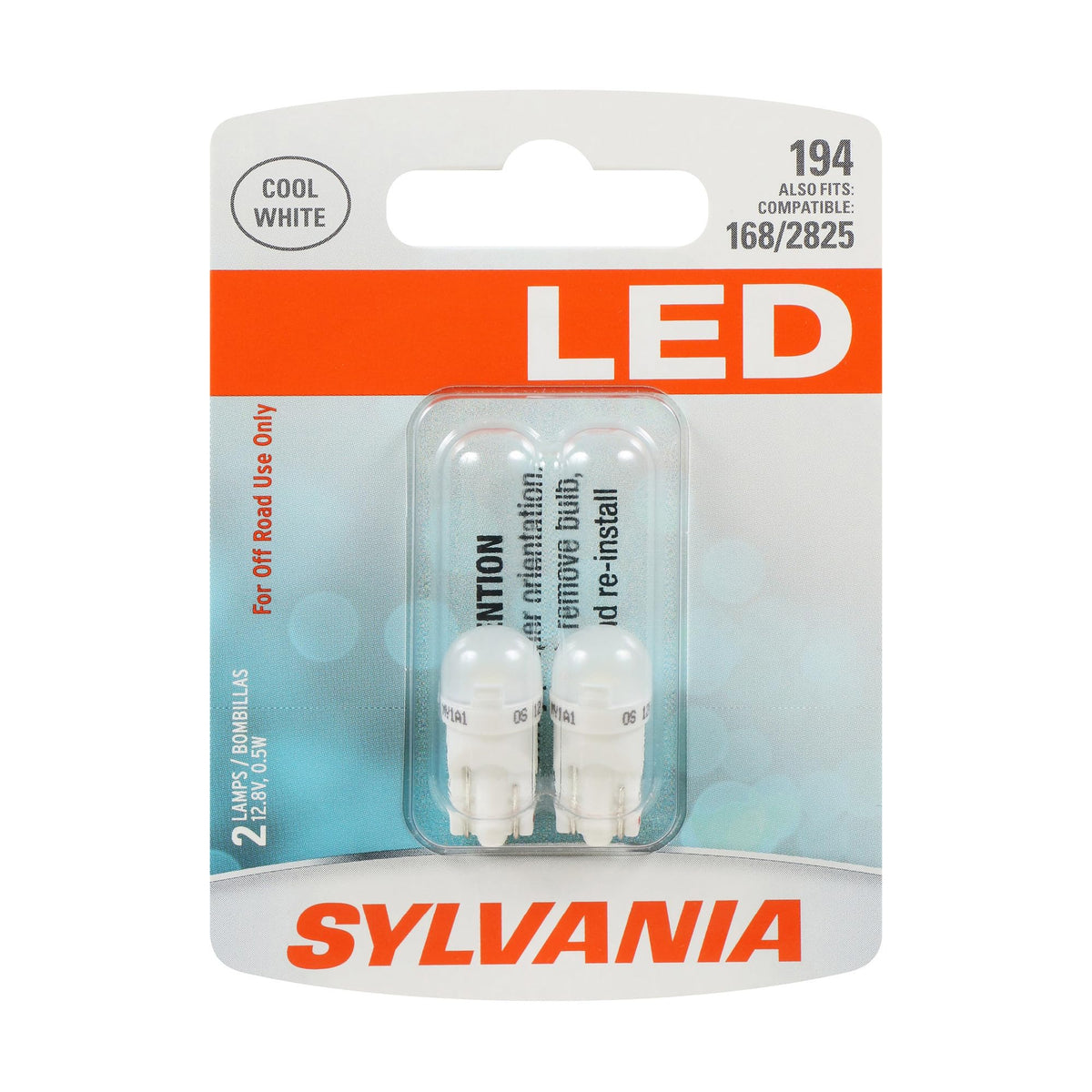 SYLVANIA 194 T10 W5W front packaging showing product and benefits