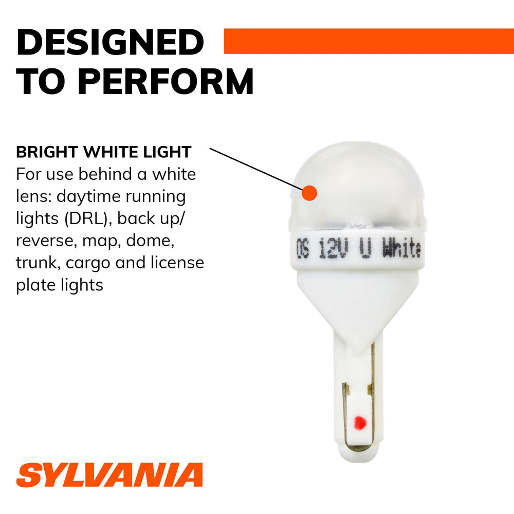 SYLVANIA bulb next to coin showing compact T10 W5W size