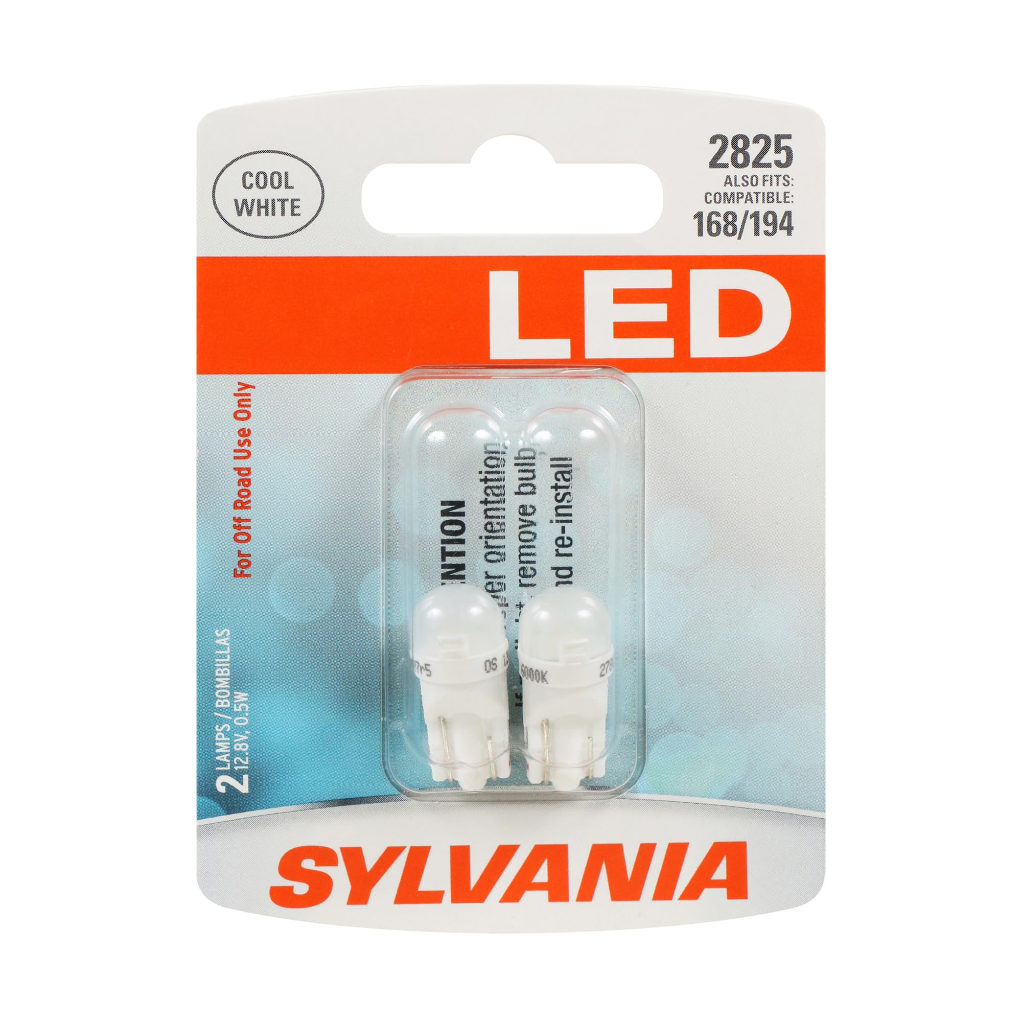 SYLVANIA 2825 front view showing bright white bulbs and fitment benefit