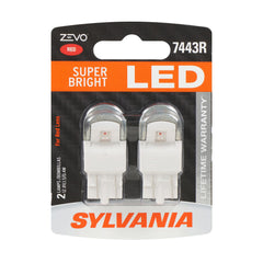 SYLVANIA 7443 front view showing red LED bulb and plug for easy fit