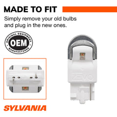 SYLVANIA retail packaging of 7443 ZEVO LED two-bulb pack and warranty