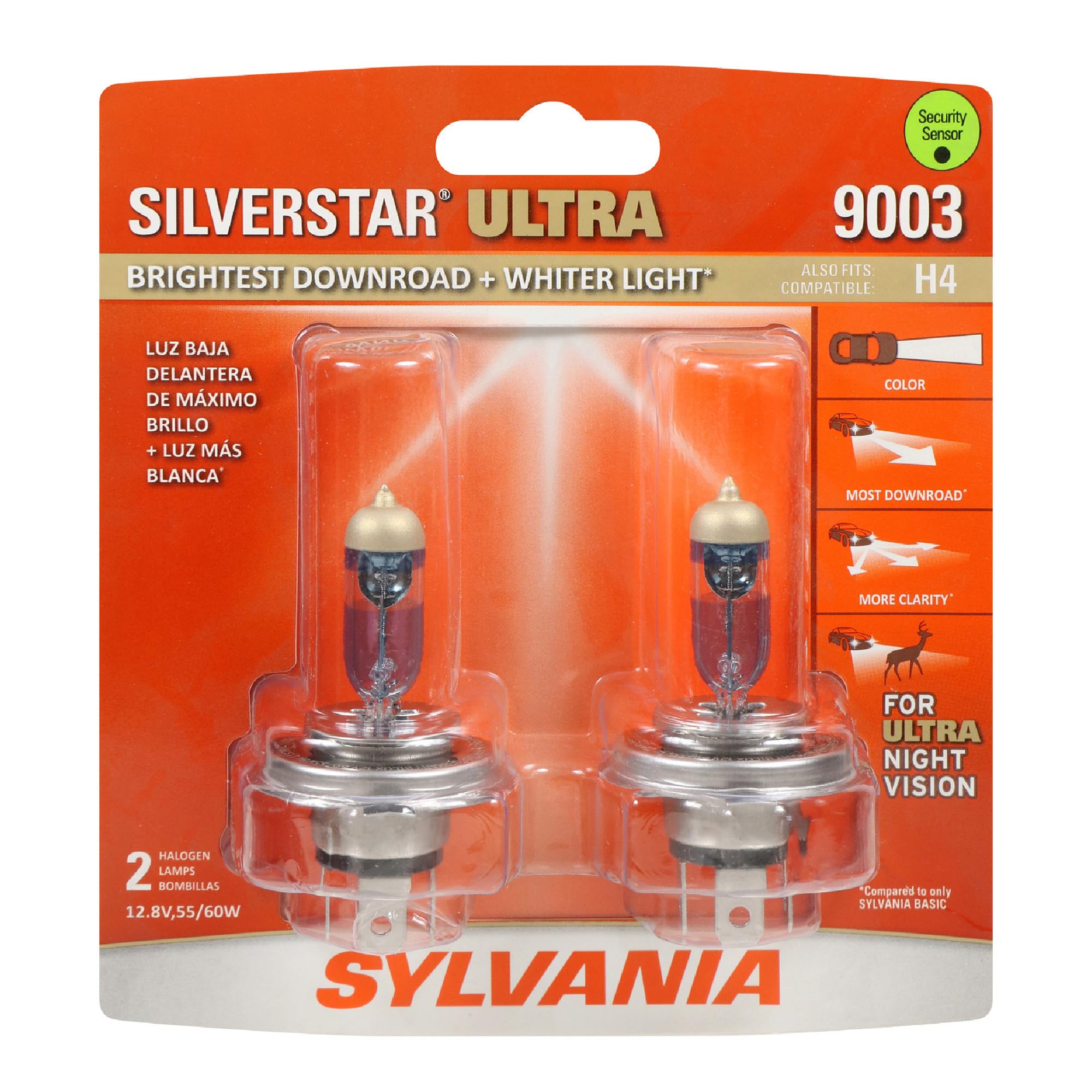 SYLVANIA 9003 SilverStar Ultra packaging front view showing product and benefits