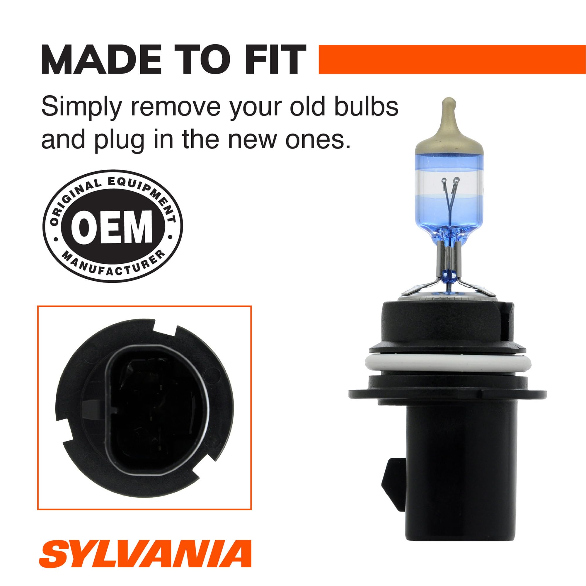 SYLVANIA 9004 side profile showing base and plug for easy installation