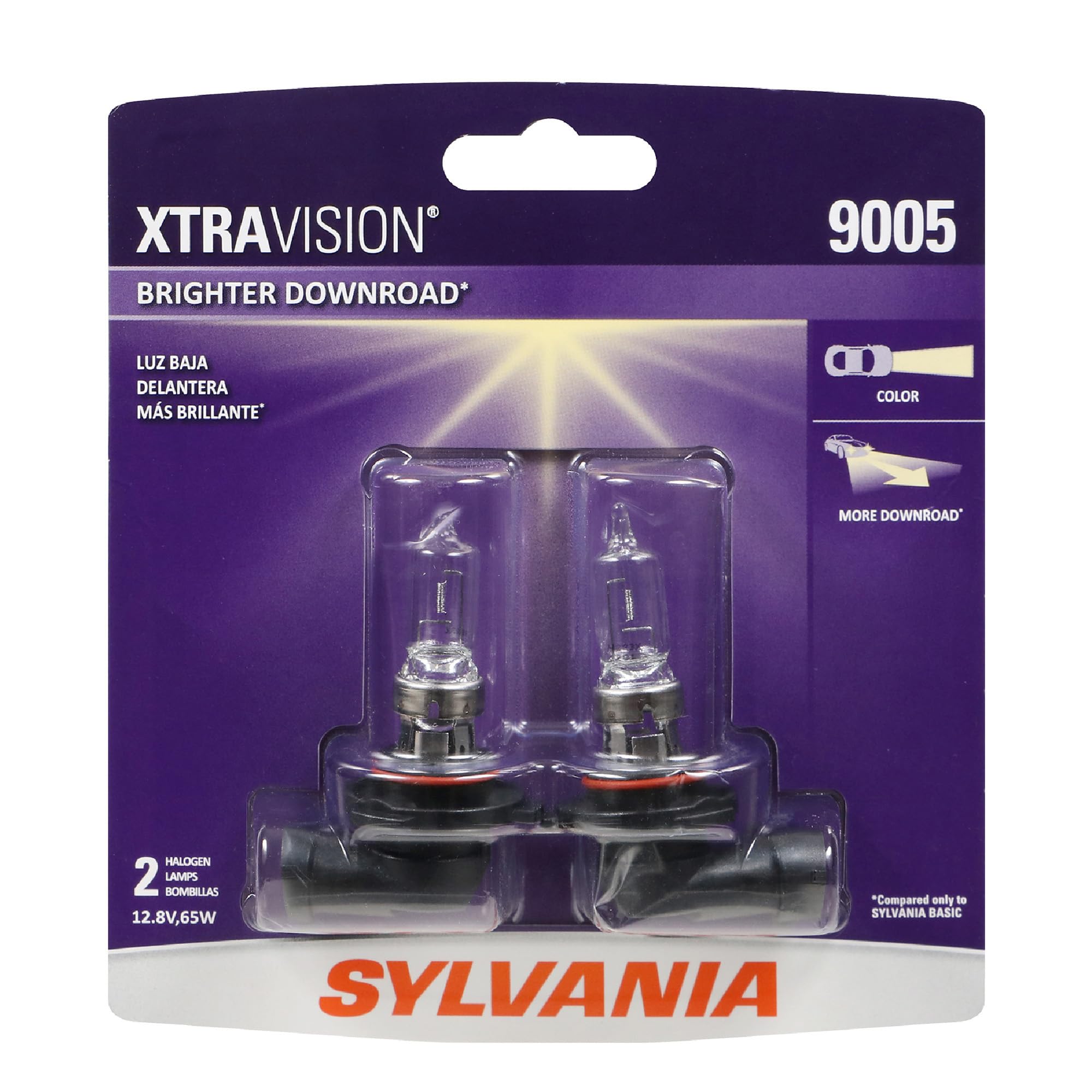 SYLVANIA 9005 XtraVision front packaging showing product and benefits