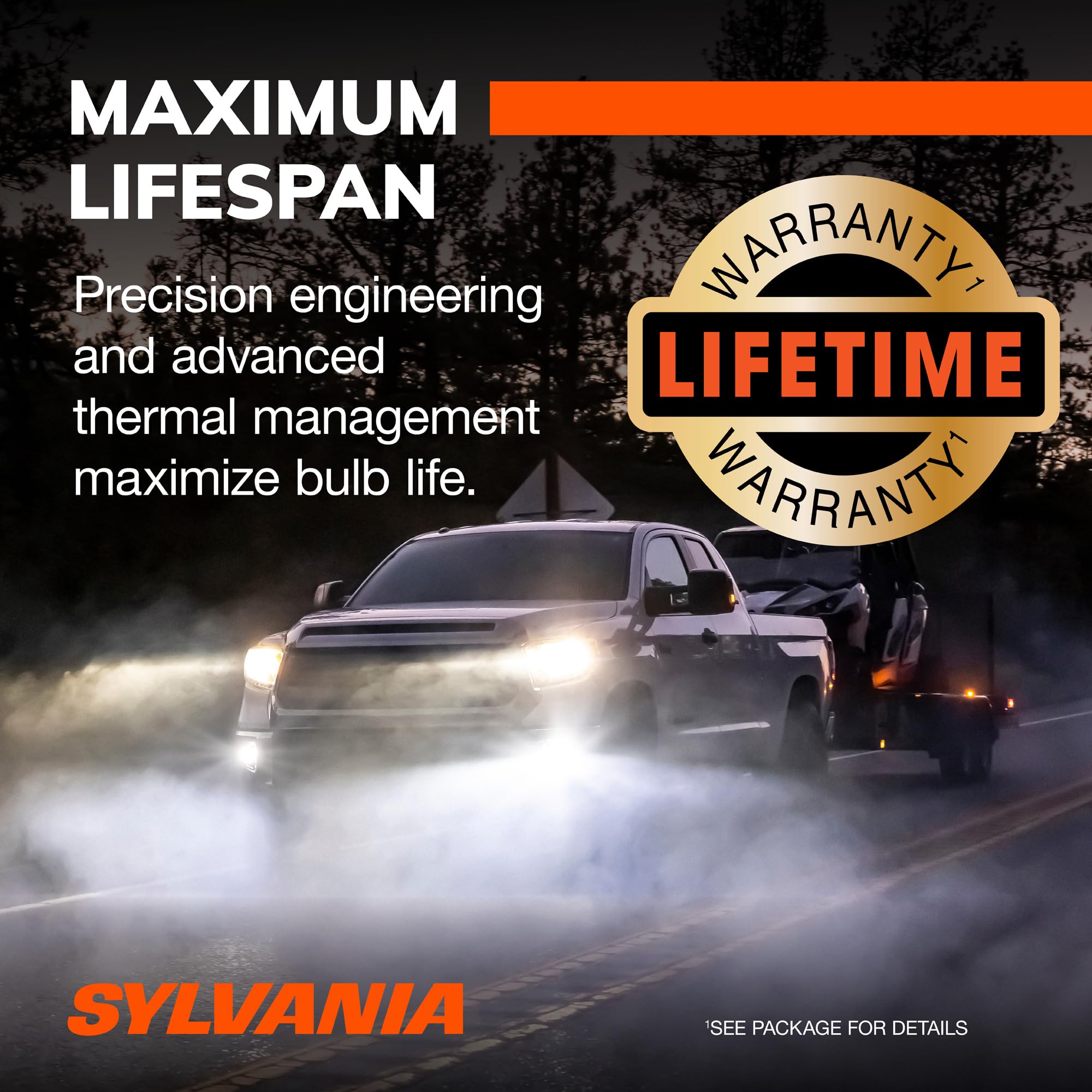 SYLVANIA 9006 beam pattern on road showing improved night contrast