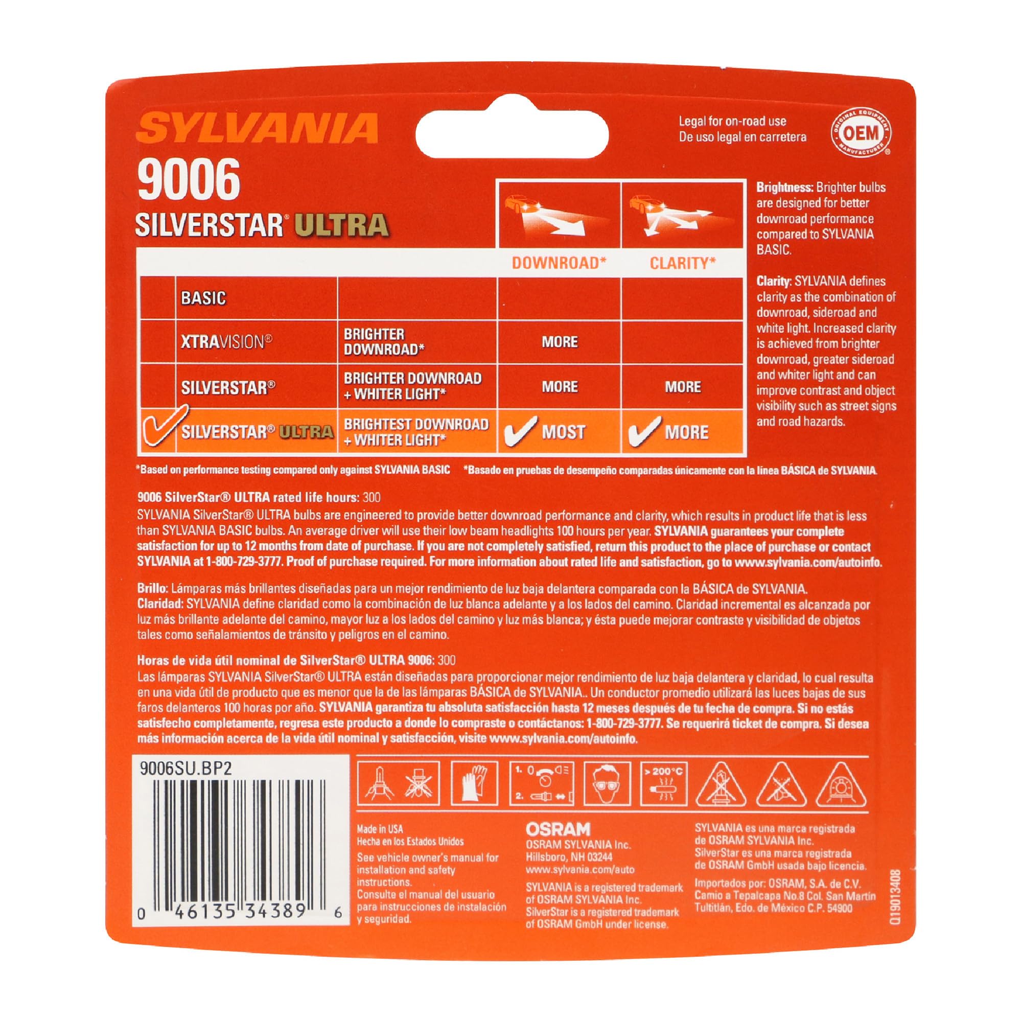 SYLVANIA 9006 SilverStar Ultra retail packaging with two bulbs for matched replacement benefits