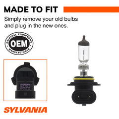 SYLVANIA two 9006 XtraVision bulbs removed from packaging for easy replacement