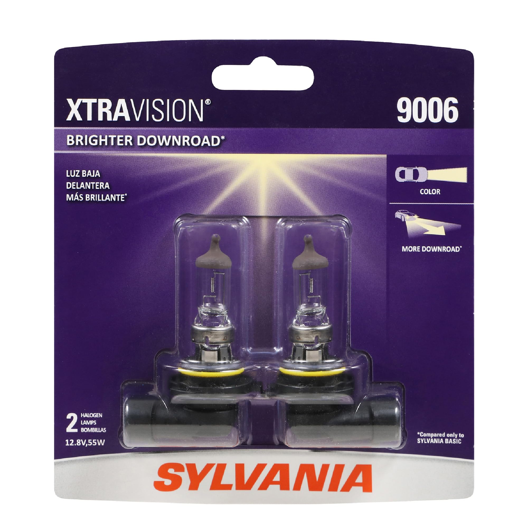 SYLVANIA 9006 XtraVision front packaging showing product and benefits