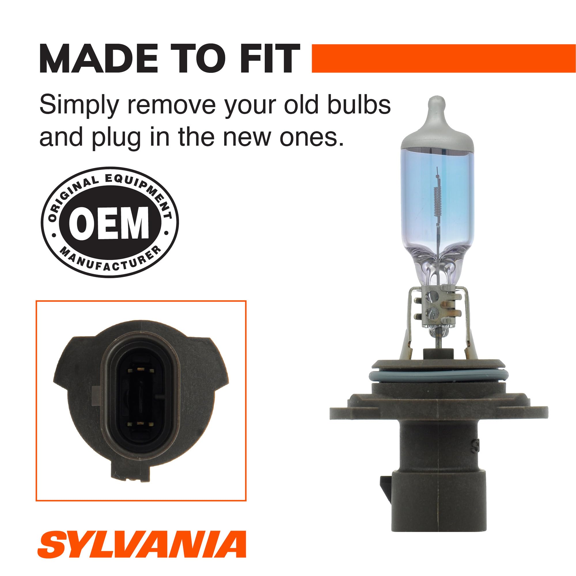 SYLVANIA 9006XS glass coating detail showing color-shifting coating for whiter light