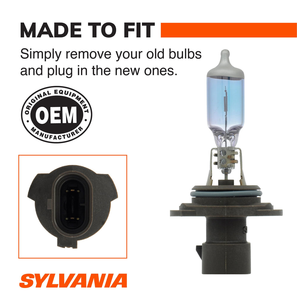 SYLVANIA 9006XS glass coating detail showing color-shifting coating for whiter light