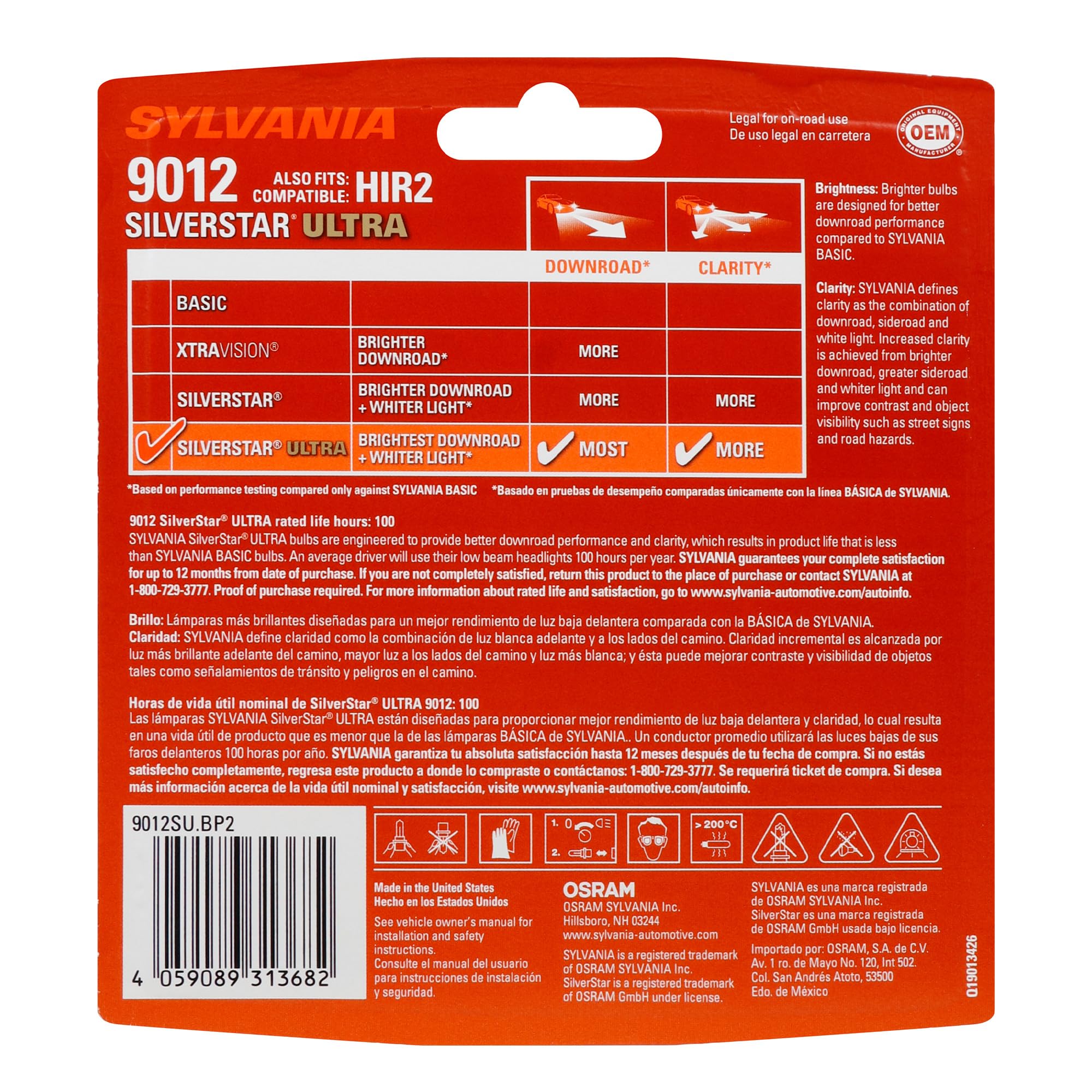 SYLVANIA 9012 two-bulb pack displayed with packaging for quick purchase decision