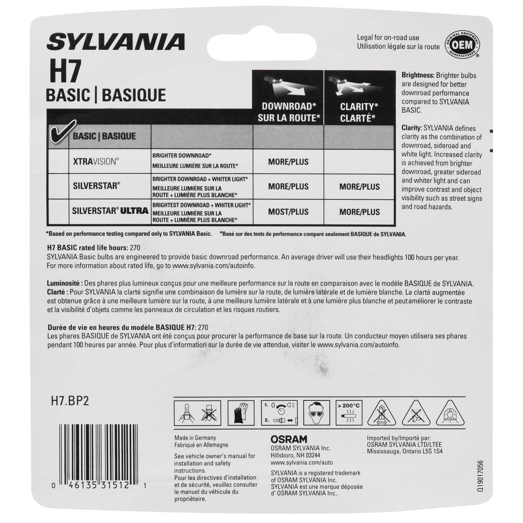SYLVANIA close-up of H7 glass filament highlighting build quality and reliability