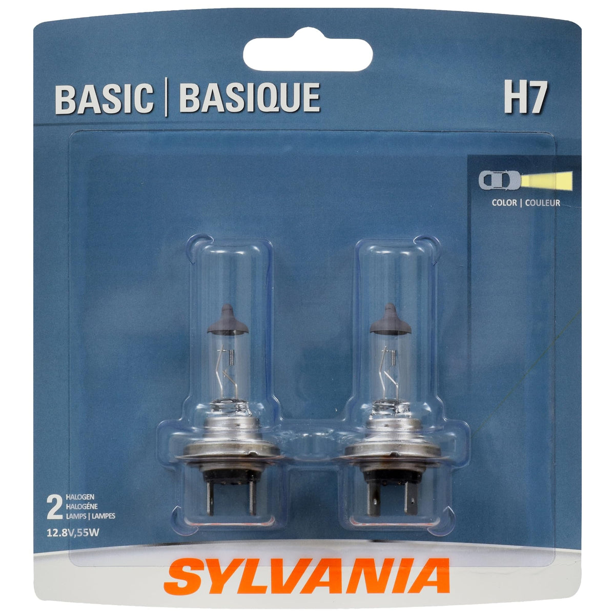 SYLVANIA front packaging view showing two H7 bulbs and DOT compliance benefit