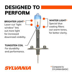 SYLVANIA H1 SilverStar Ultra beam pattern illuminating road for improved night visibility