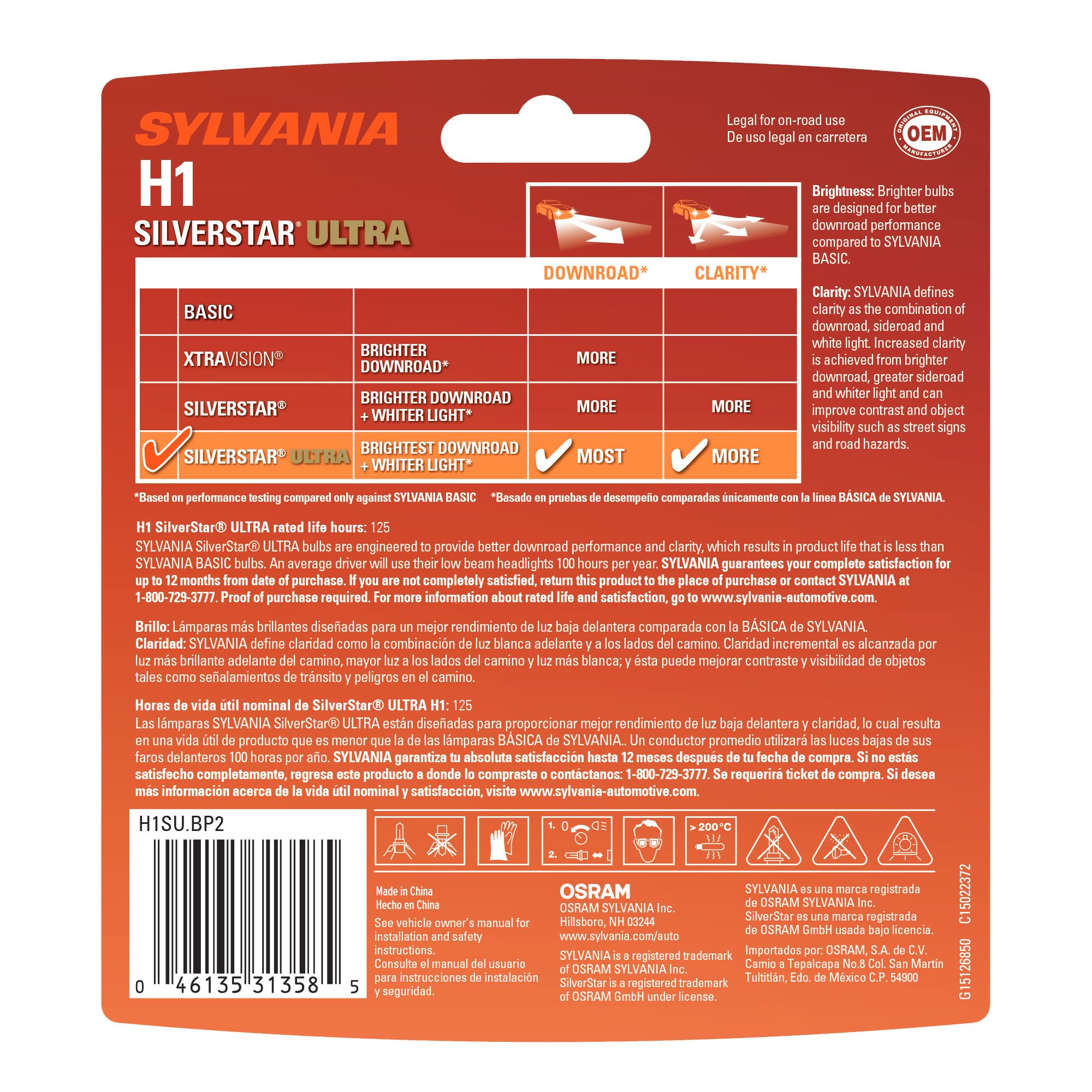 SYLVANIA H1 SilverStar Ultra close-up of filament highlighting brighter, whiter light output