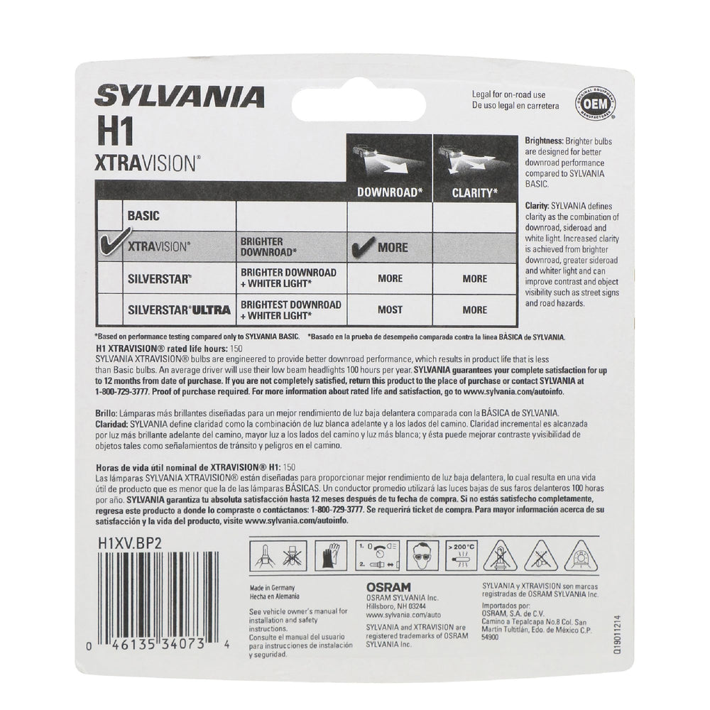 SYLVANIA H1 XtraVision close-up filament detail illustrating robust construction and better output