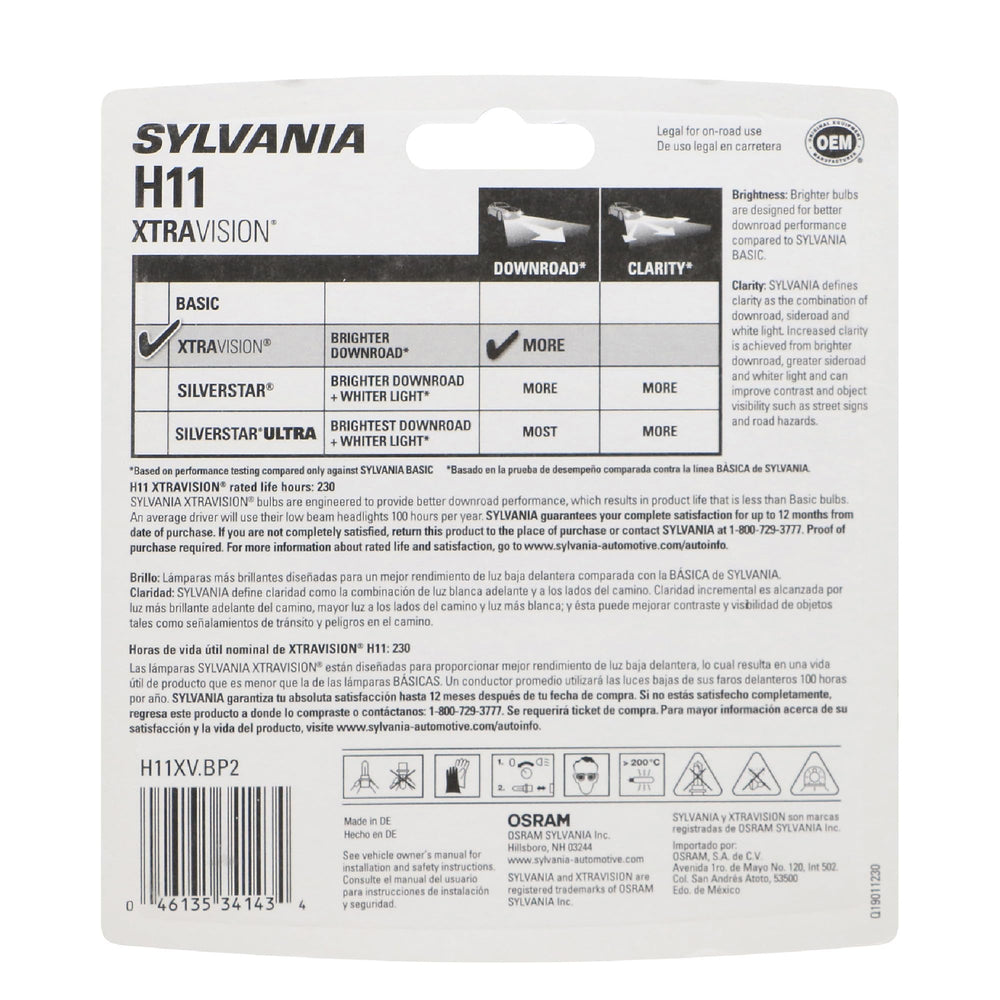 SYLVANIA close-up of H11 filament highlighting durable construction and consistent output