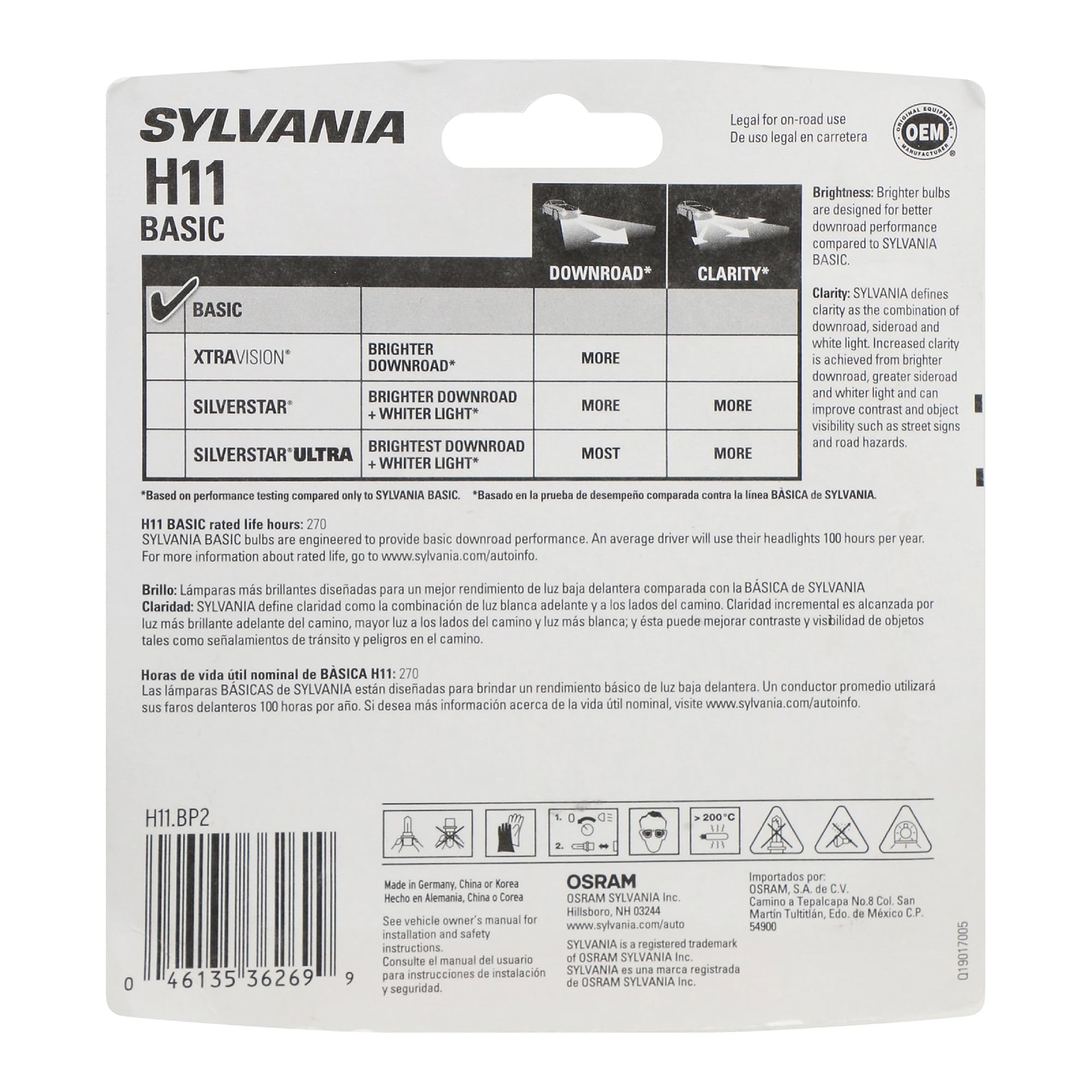 SYLVANIA H11 close-up of filament and base illustrating durable construction