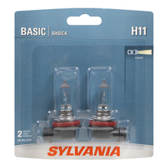 SYLVANIA H11 front view packaging showing compliant replacement and quick fit