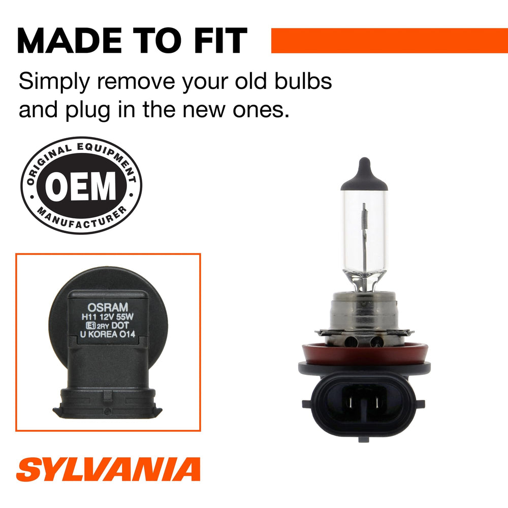 SYLVANIA H11 side profile with label showing clear part identification
