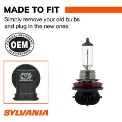 SYLVANIA H11 side profile with label showing clear part identification
