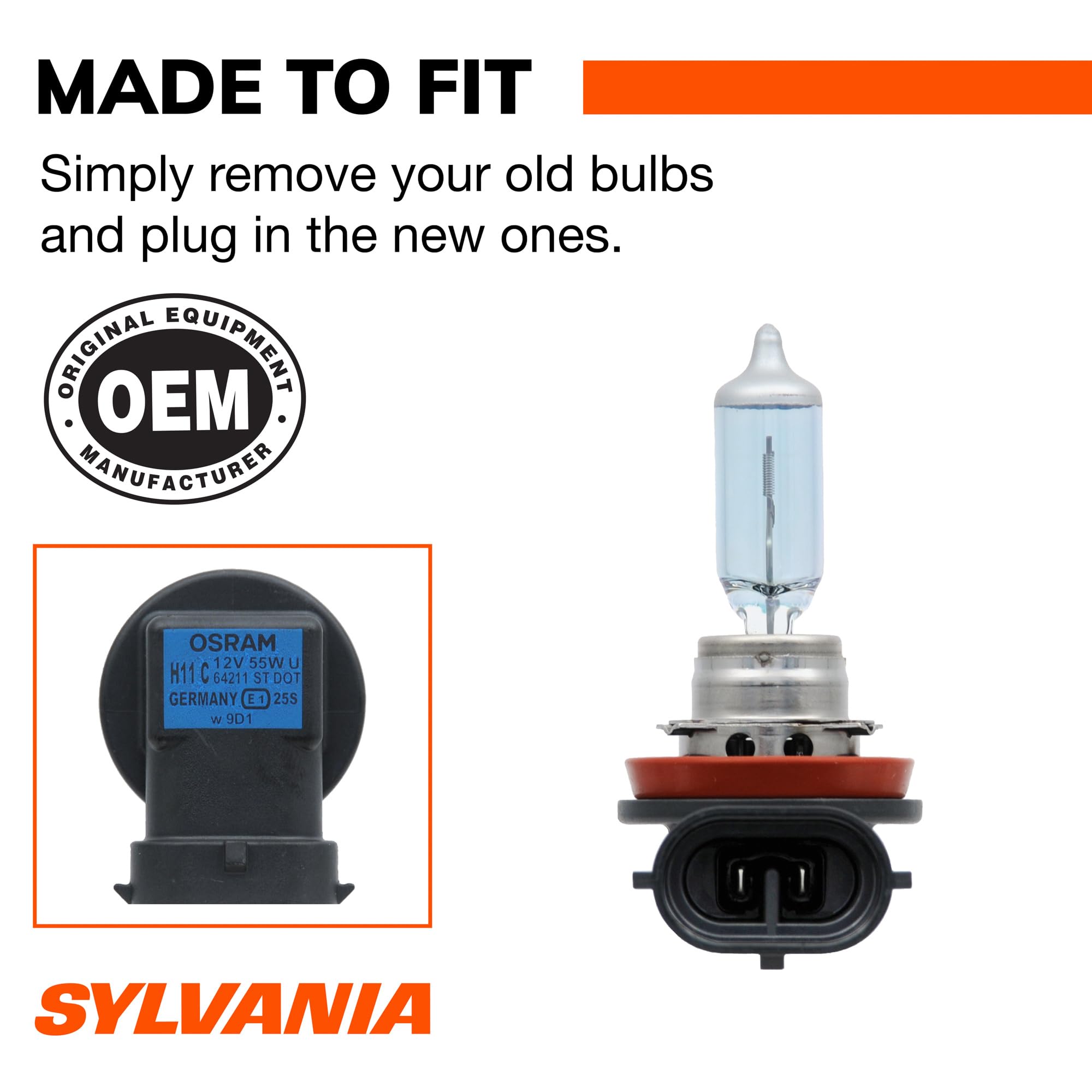SYLVANIA H11 SilverStar beam pattern on road showing wider down-road visibility