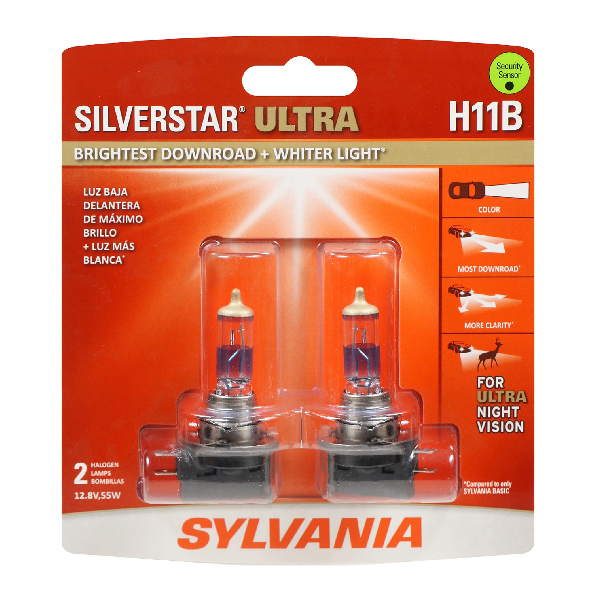 SYLVANIA H11B front packaging showing product and benefits