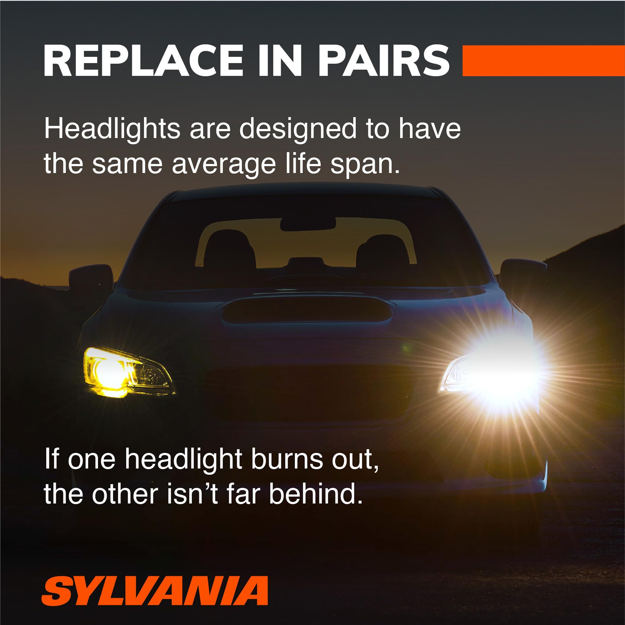 SYLVANIA H13 two-bulb pack layout demonstrating matched pair consistency benefit