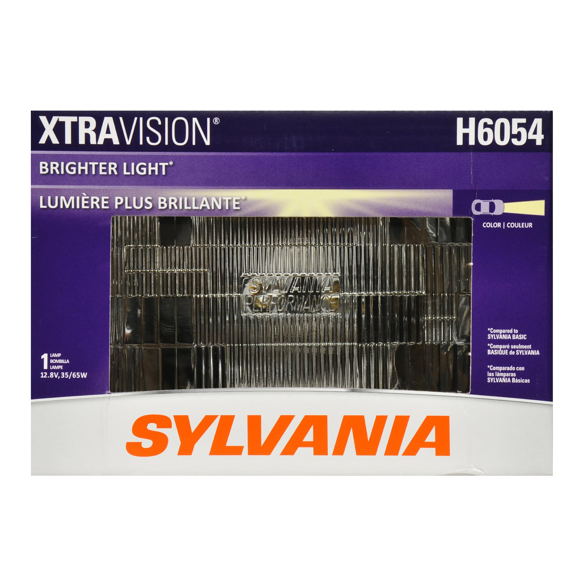 SYLVANIA H6054 front view showing lens and housing for improved road visibility