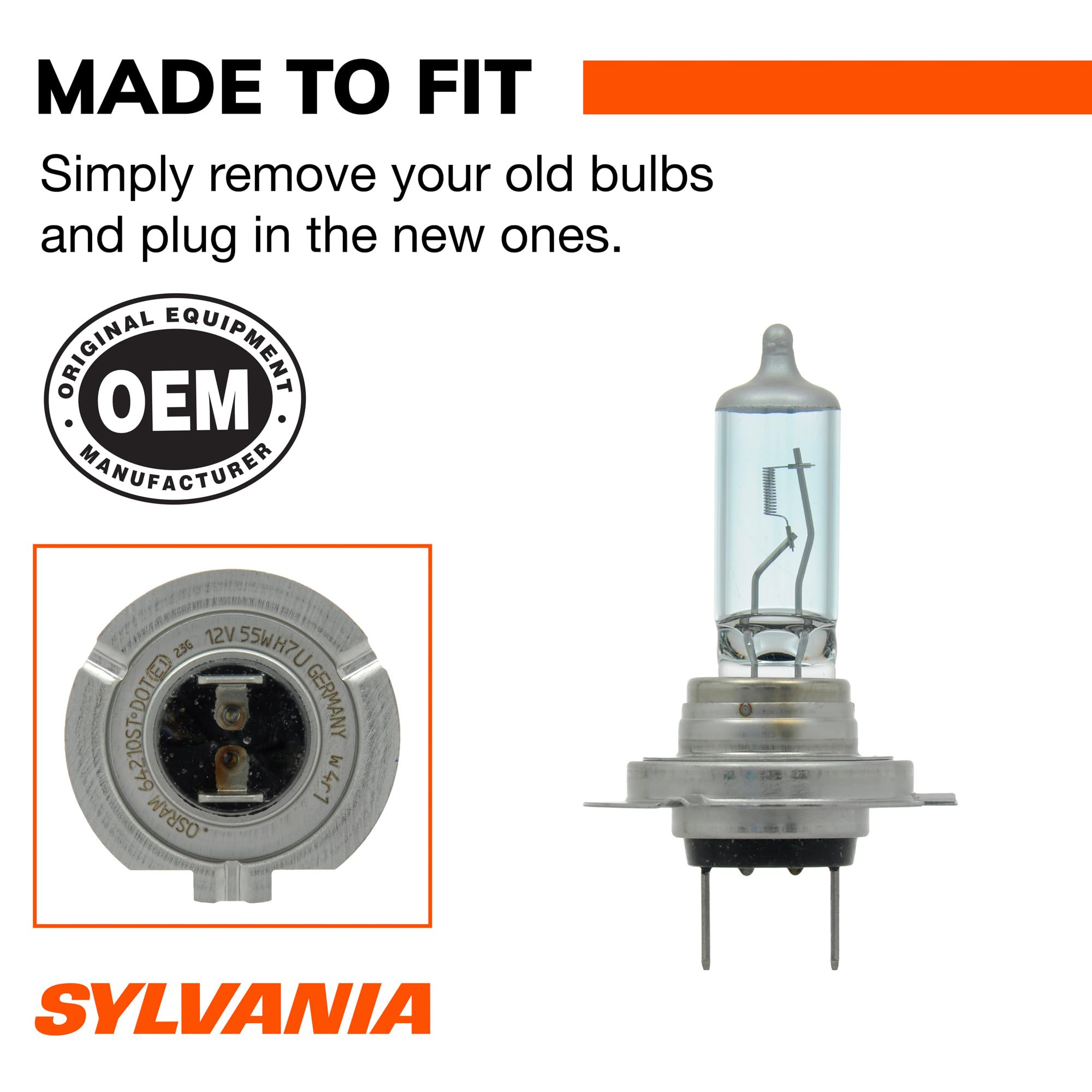 SYLVANIA side view of H7 SilverStar metal base illustrating secure fit and reliable contact
