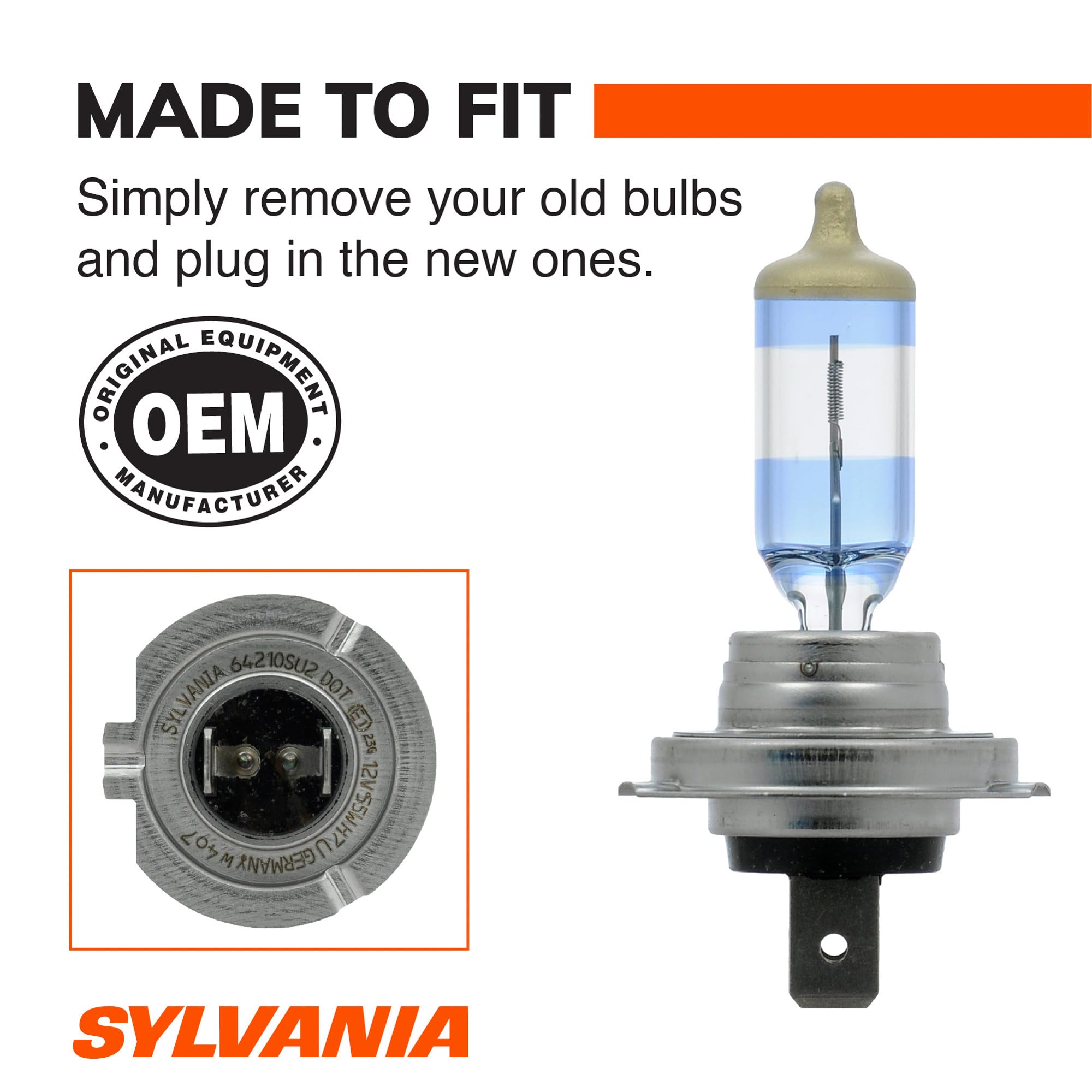 SYLVANIA H7 SilverStar Ultra side profile highlighting bulb shape