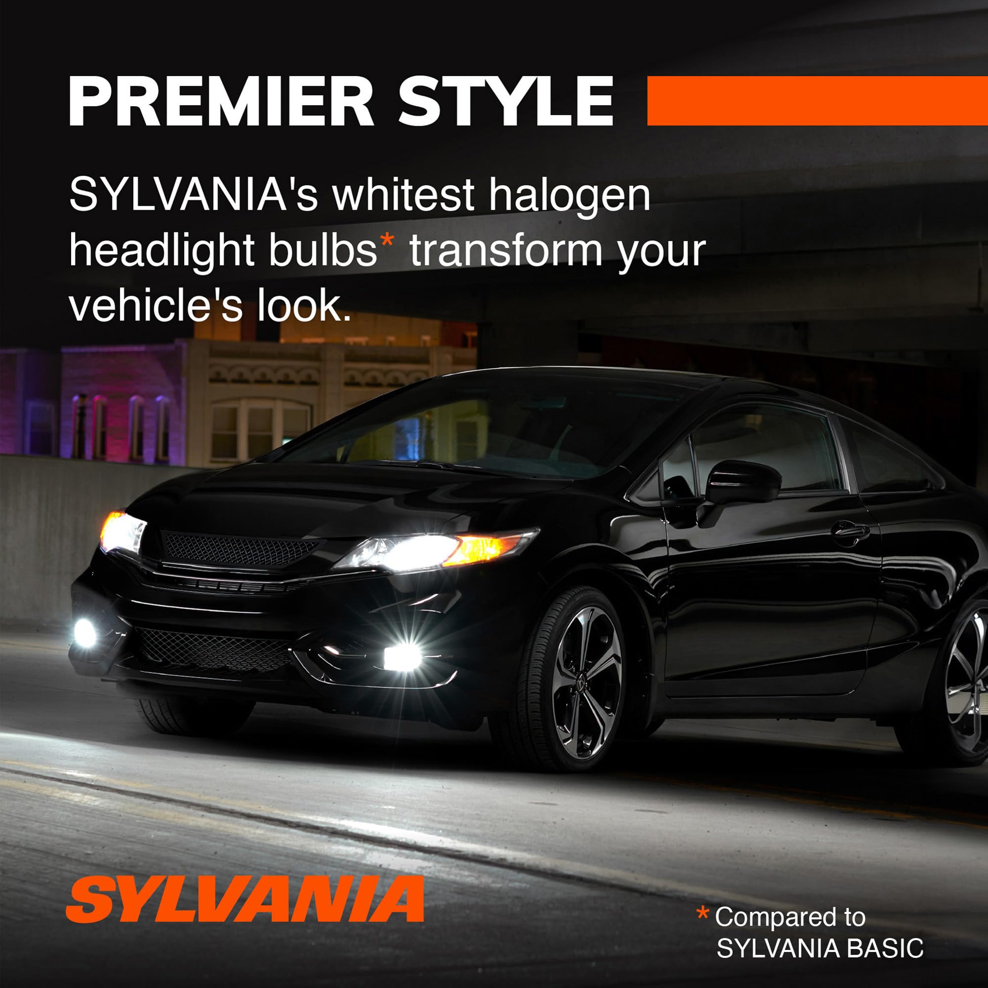 SYLVANIA installed headlight night beam displaying whiter rod and improved contrast