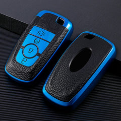 Syodiesn leather keychain attached to Ford key cover for convenient carry