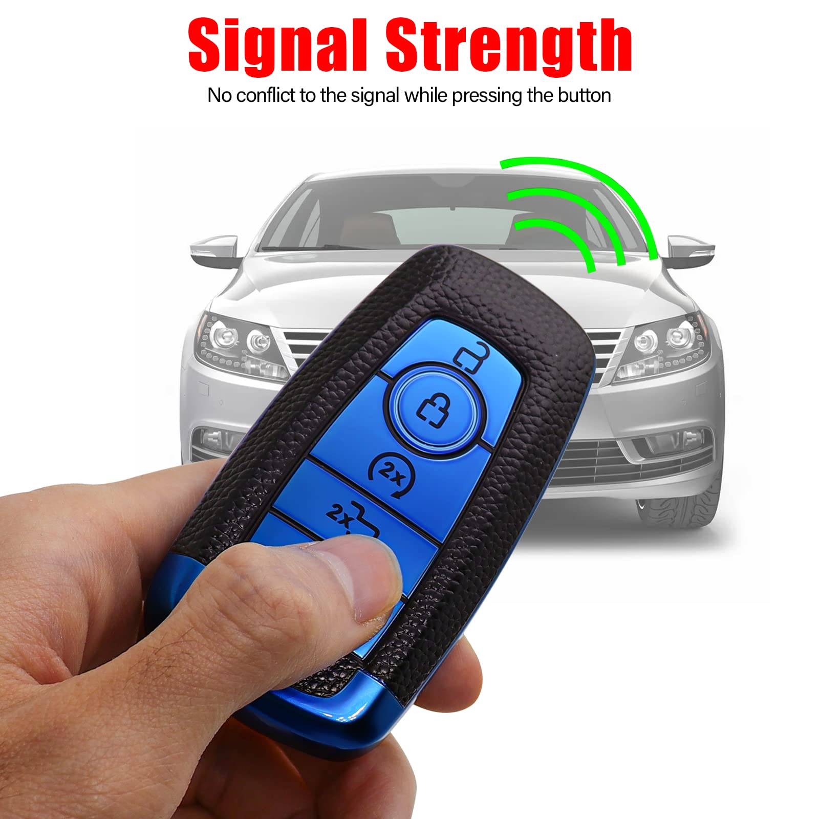 hand holding Syodiesn key cover for Ford showing slim size and scale