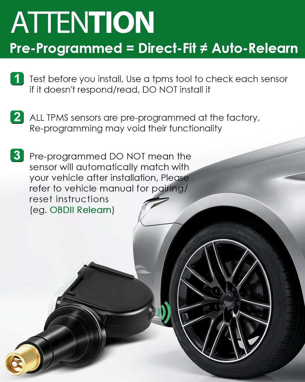 SZKAIDAG TPMS sensor installed inside wheel demonstrating correct fit