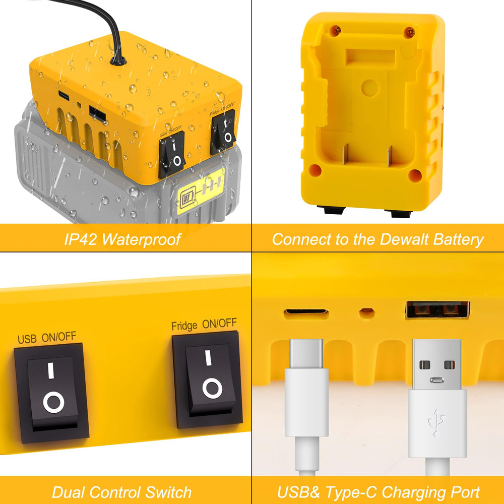 T-SUNiceM adapter powering a car refrigerator outdoors for cold storage