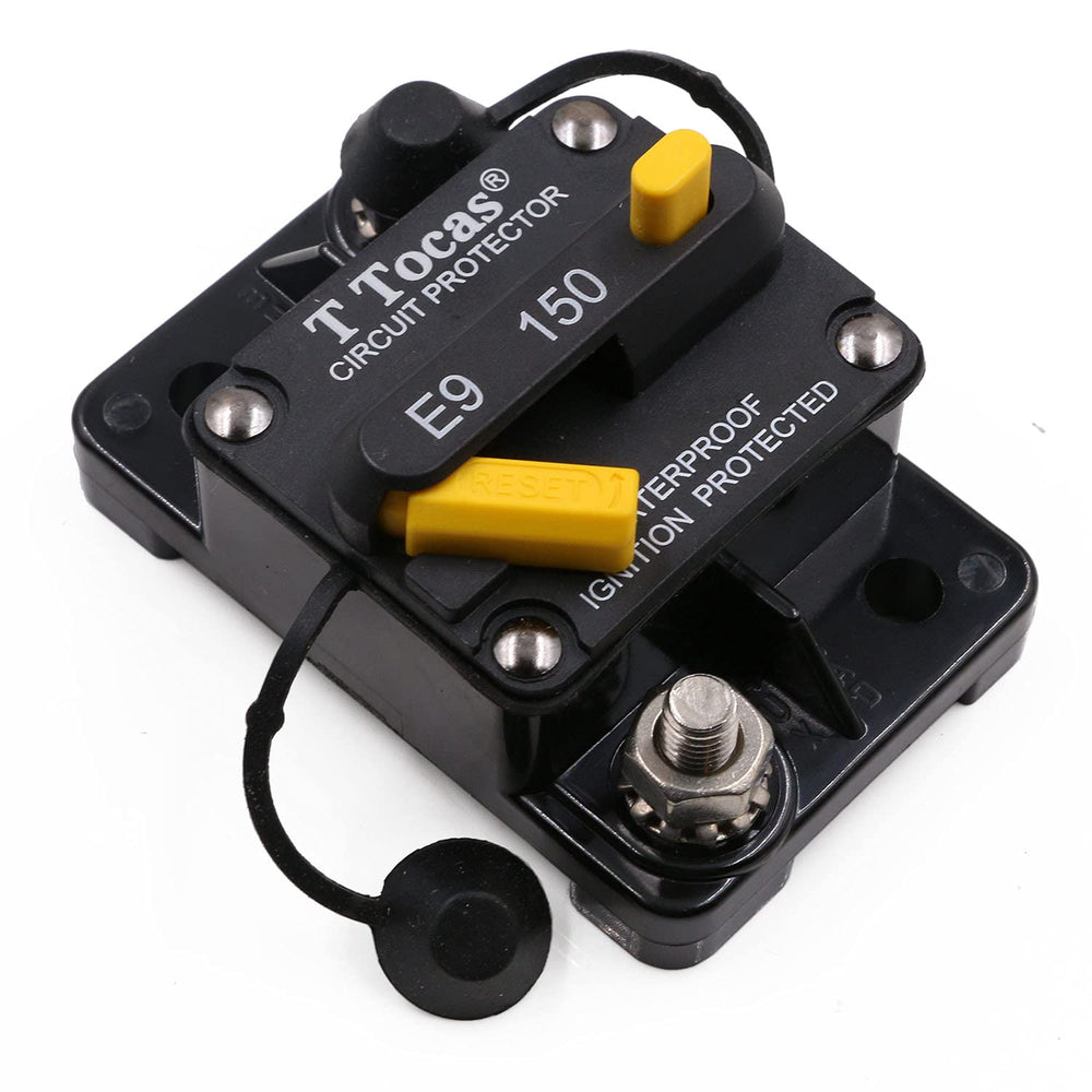 T Tocas E9 front panel view showing compact breaker and studs for secure connection