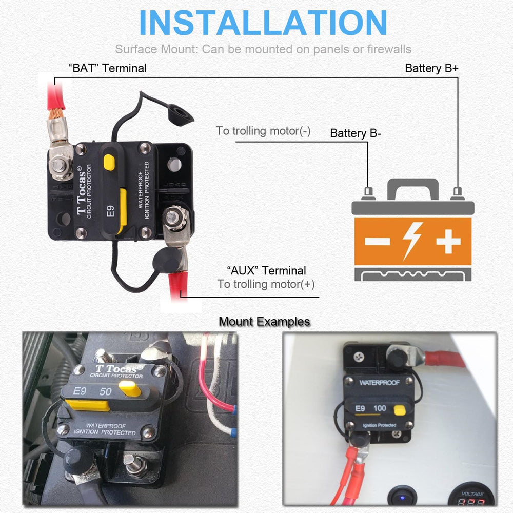 T Tocas E9 wiring connection with ring lugs, benefit secure electrical contact