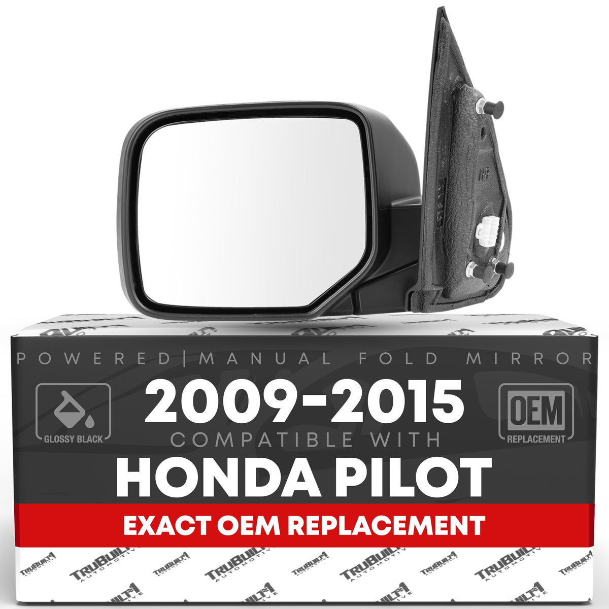 T1A driver side mirror front view showing fit and finish benefit