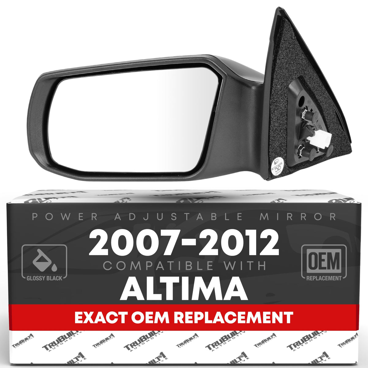 T1A driver side mirror front view showing exact OEM fit and clean appearance