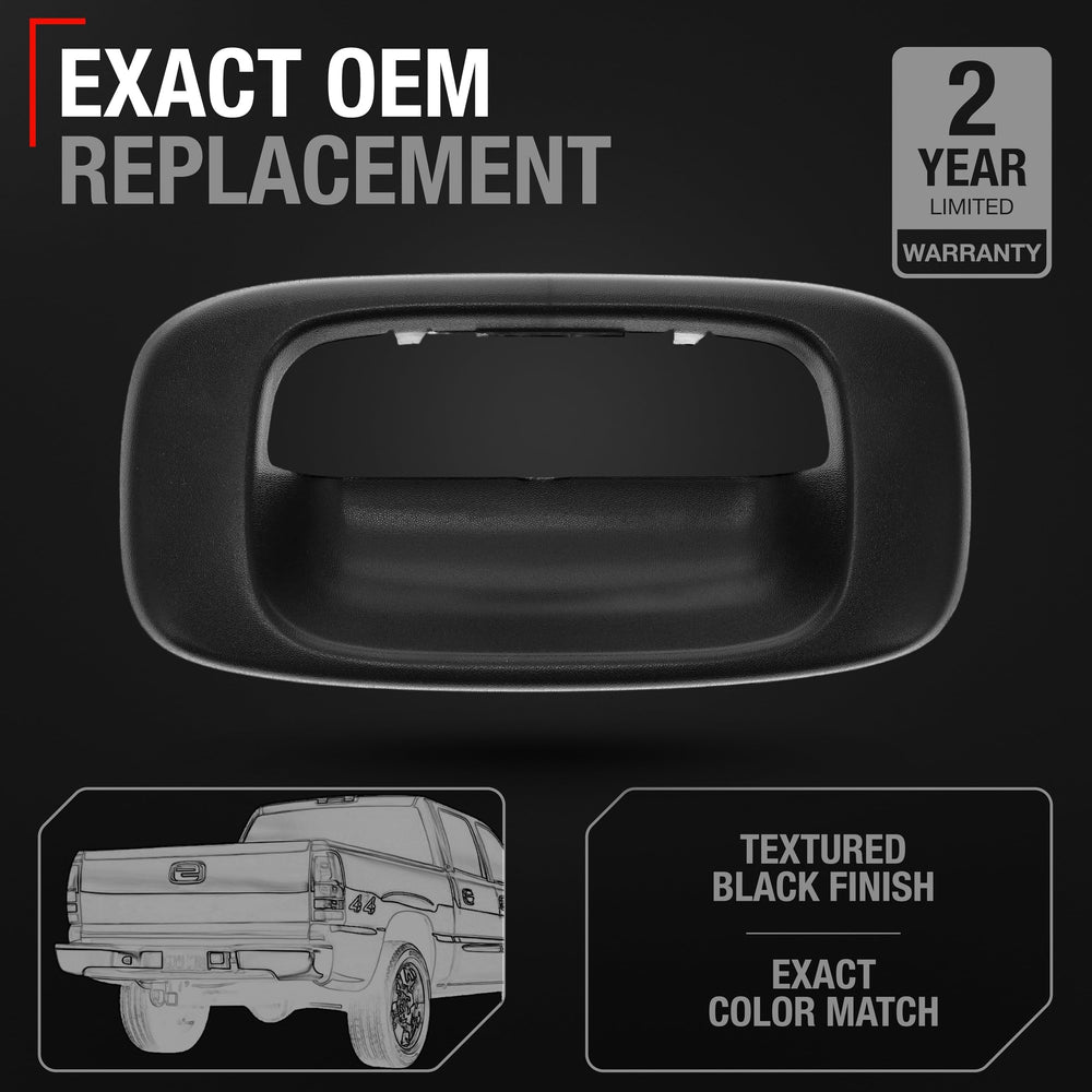 T1A bezel installed on Silverado tailgate demonstrating accurate fitment
