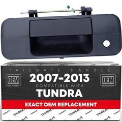 T1A tailgate handle front view showing mounting points and textured black finish benefit: precise OEM fit